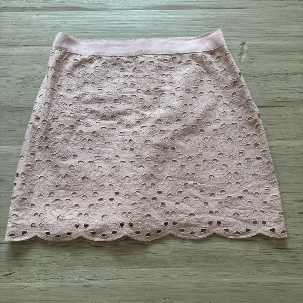 J. Crew Pink Embellished Scalloped Mini Skirt
